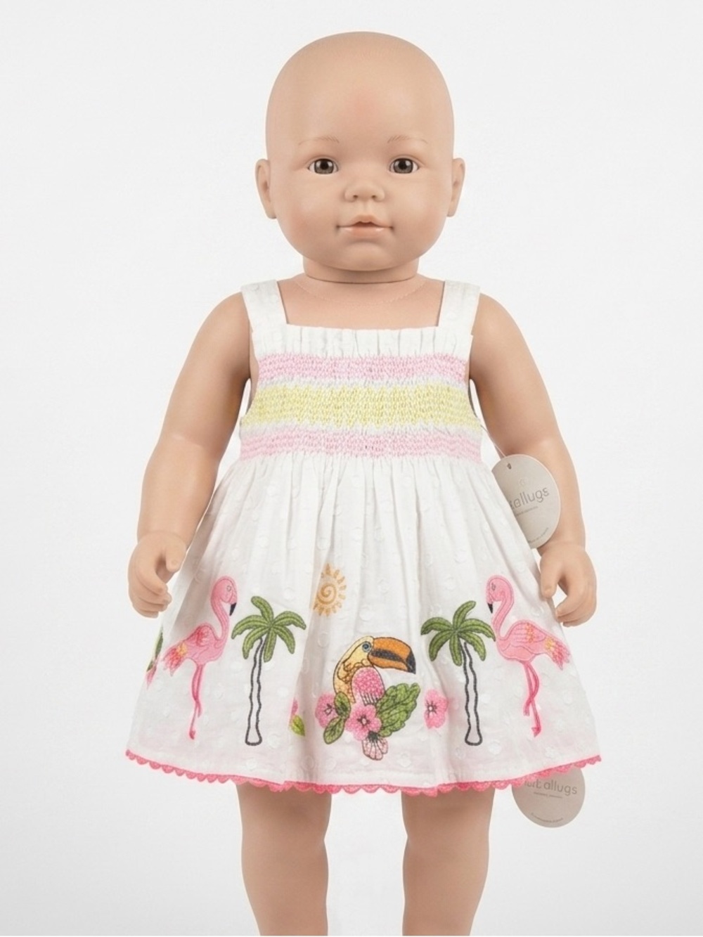 Monsoon White Baby Dress with Pink and Yellow Trim